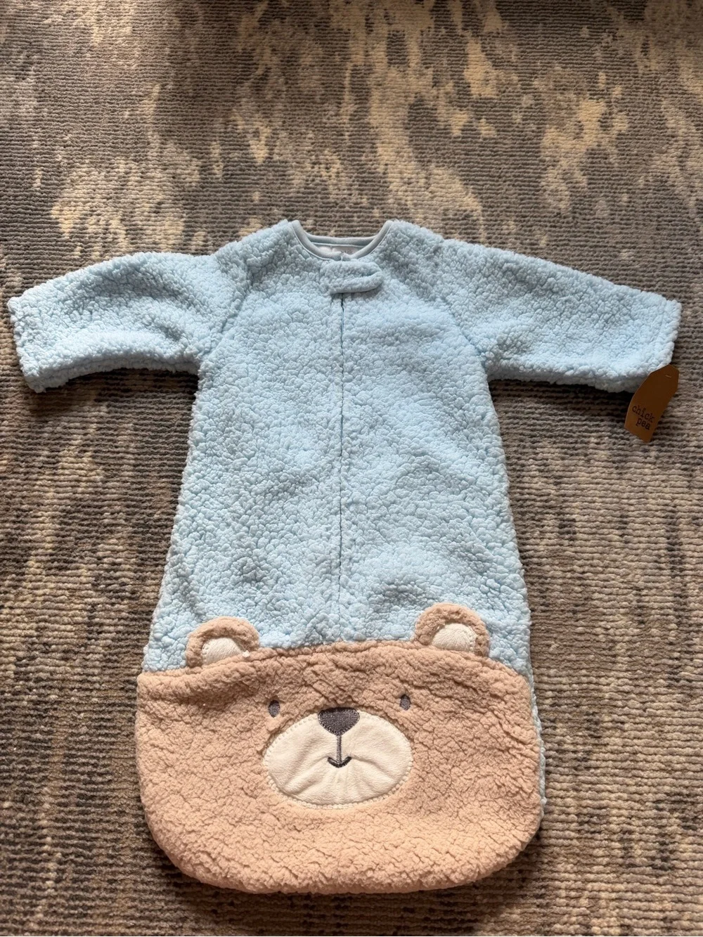 Chick Pea Light Blue Plush Bear Sleep Sack with Tan Bear Pocket Size - 6 months